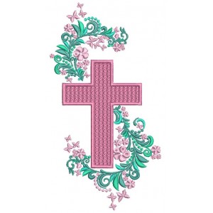 Cross With Beautiful Ornamental Flowers Filled Machine Embroidery Design Digitized Pattern